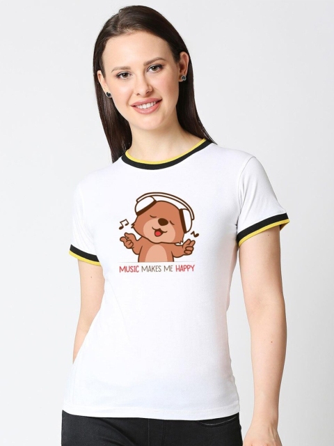 

Bewakoof Women White Printed Pure Cotton Slim Fit T-shirt