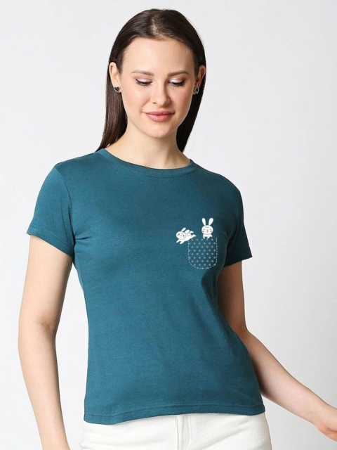

Bewakoof Women Green Pure Cotton Slim Fit T-shirt