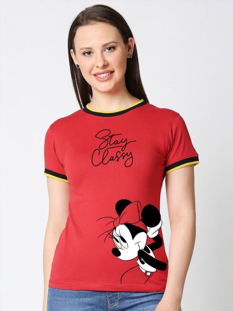 

Bewakoof Women Red Printed Pure Cotton Slim Fit T-shirt