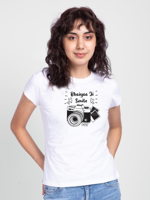 

Bewakoof Women White Printed Pure Cotton Slim Fit T-shirt