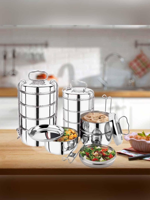 

PDDFALCON Silver-Toned Solid Stainless Steel Lunch Box 2450 ml