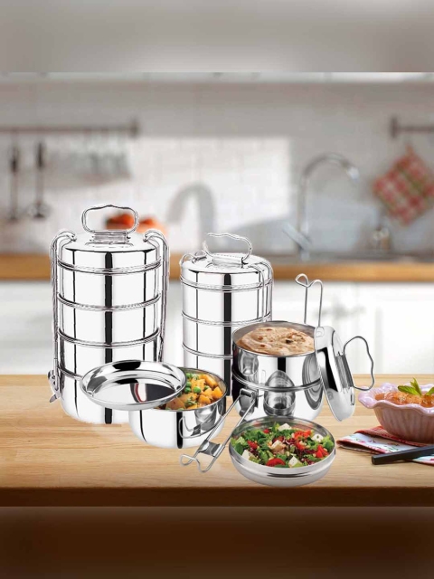 

PDDFALCON Set Of 3 Silver-Toned Solid Stainless Steel Lunch Boxes
