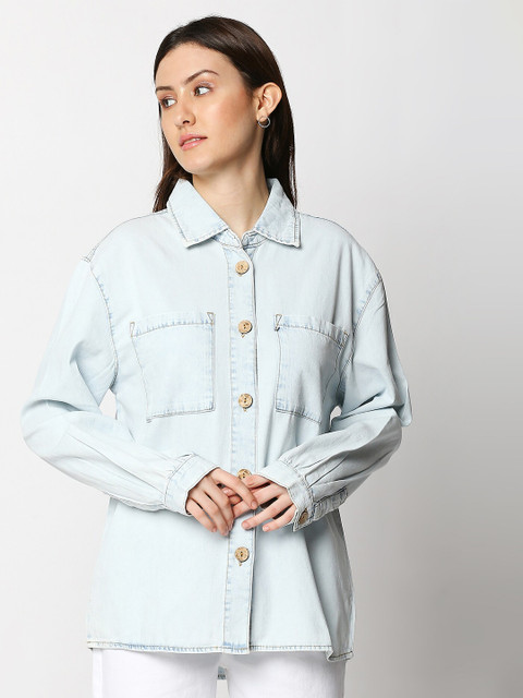 

LOVEGEN Women Blue Boxy Casual Shirt