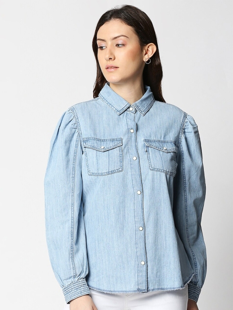 

LOVEGEN Women Blue Boxy Casual Shirt