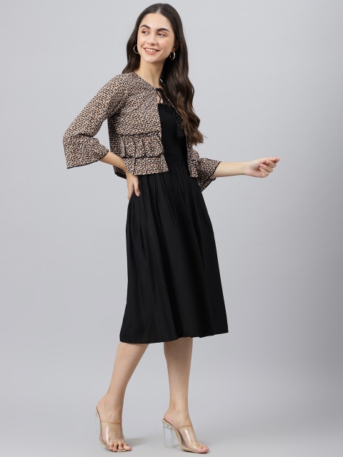 

DEEBACO Black A-Line Midi Dress