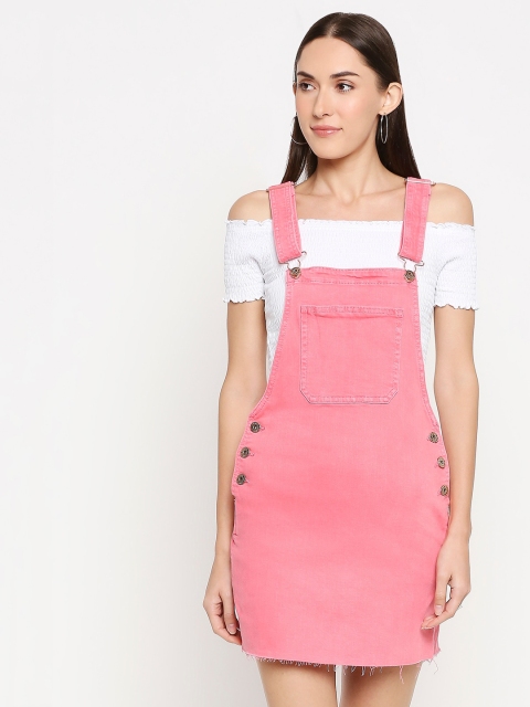 

LOVEGEN Women Pink Solid Skinny-Fit Dungaree Dress