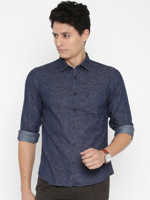 

Indian Terrain Men Navy Slim Fit Printed Casual Shirt, Navy blue