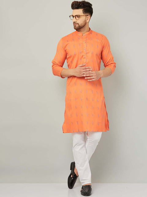 

Armaan Ethnic Men Orange Embroidered Kurti with Trousers