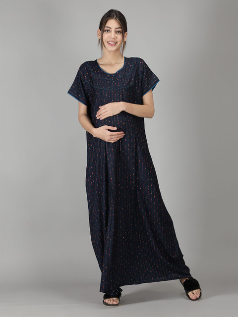 

NIGHTSPREE Blue Printed Maxi Maternity Nightdress