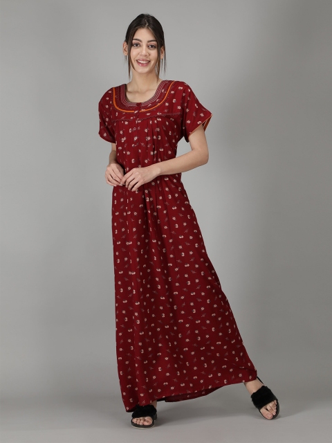 

NIGHTSPREE Women Red Floral Printed Maxi Nightdress