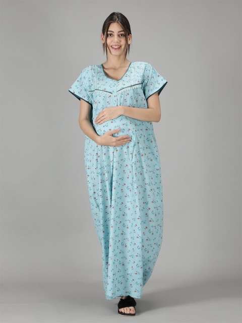 

NIGHTSPREE Blue Printed Maternity Maxi Nightdress