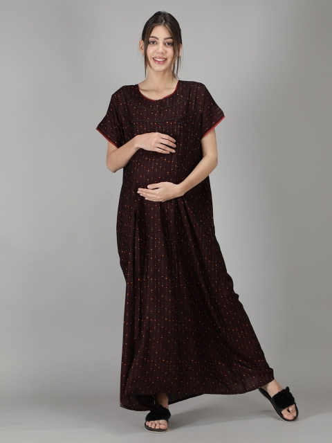 

NIGHTSPREE Women Maroon Printed Maxi Nightdress
