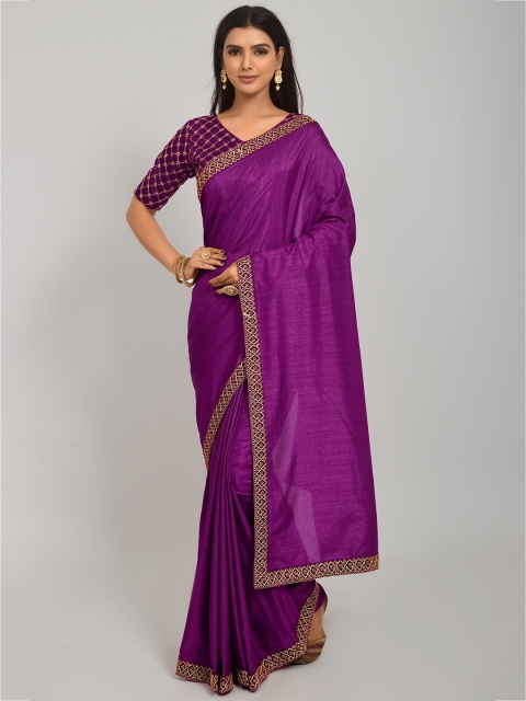 

NPLASH FASHION Purple & Gold-Toned Embroidery Work Silk Cotton Mysore Silk Saree