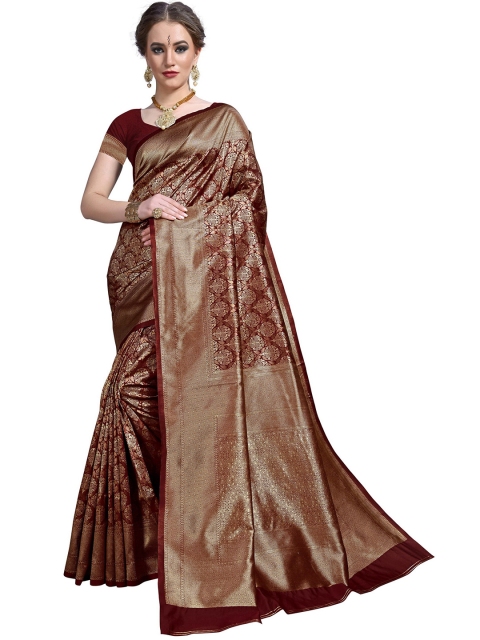 

SARIYA Maroon & Gold-Toned Floral Zari Silk Blend Banarasi Saree