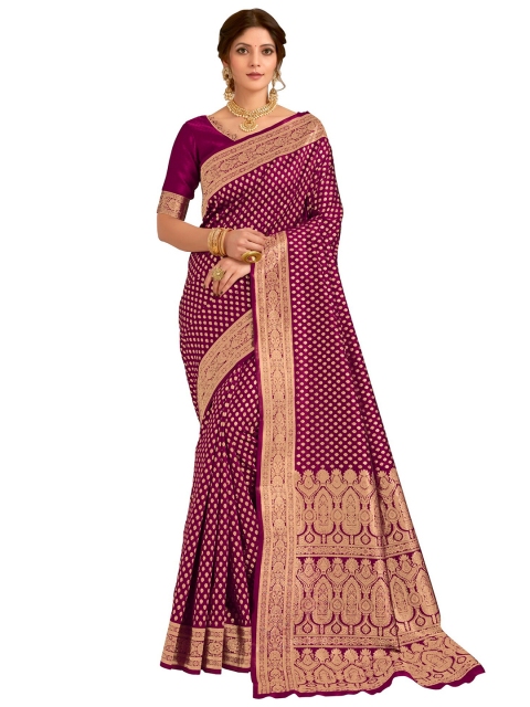 

SARIYA Purple & Gold-Toned Floral Zari Silk Blend Banarasi Saree