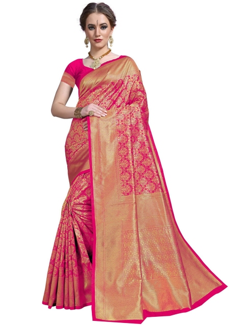 

SARIYA Pink Ethnic Motifs Zari Silk Blend Banarasi Saree