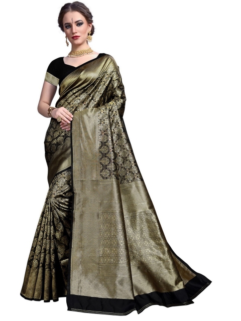 

SARIYA Black & Gold-Toned Floral Zari Silk Blend Banarasi Saree