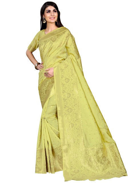 

SARIYA Lime Green Floral Zari Silk Blend Banarasi Saree