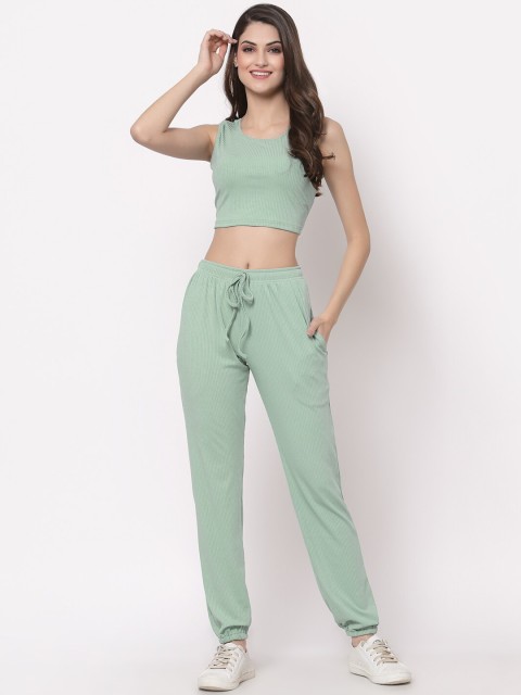 

ASEELO Women Green Solid Crop Top & Joggers Co-ords