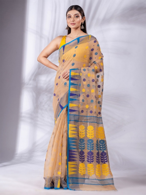 

Charukriti Beige & Blue Woven Design Zari Silk Cotton Jamdani Saree