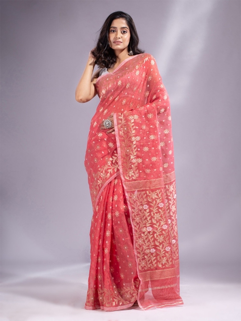 

Charukriti Peach-Coloured & White Woven Design Silk Cotton Jamdani Saree