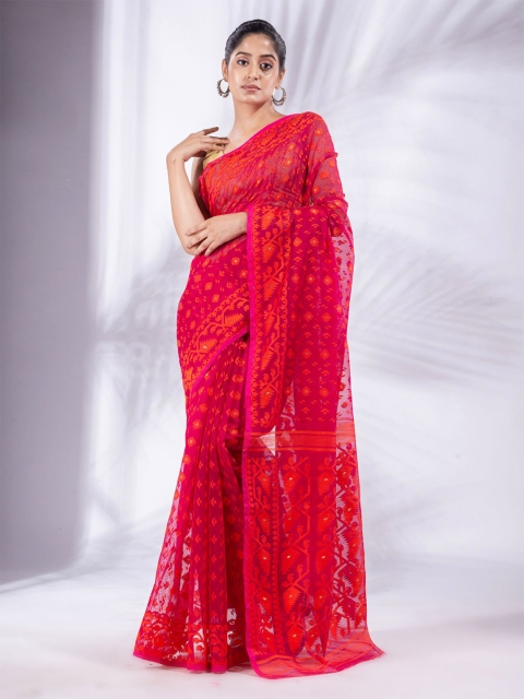 

Charukriti Fuchsia Woven Design Silk Cotton Jamdani Saree