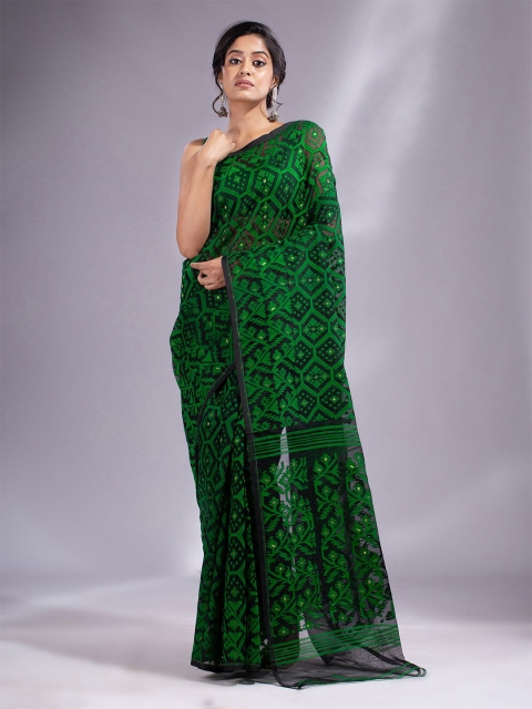 

Charukriti Black & Green Woven Design Jamdani Saree