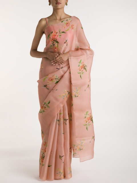 

Nalli Next Pink & Green Floral Printed Organza Saree