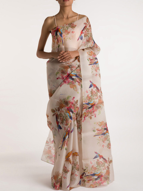 

Nalli Next White & Purple Floral Organza Saree