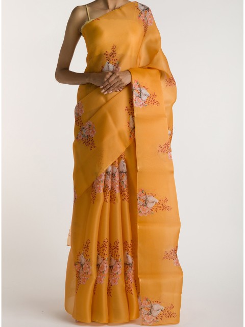 

Nalli Next Mustard & Orange Floral Organza Saree