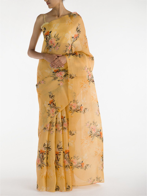 

Nalli Next Yellow & Green Floral Printed Organza Saree