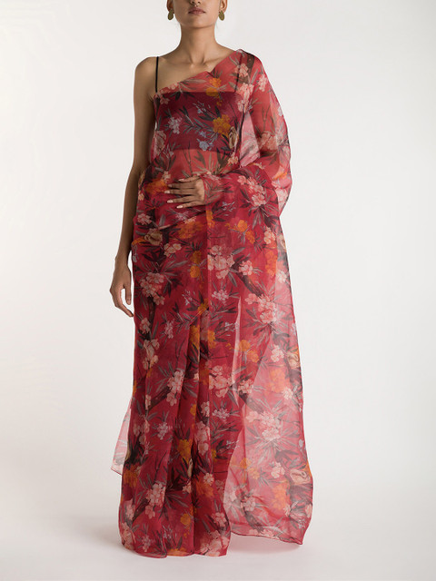 

Nalli Next Women Red & Grey Floral Organza Saree