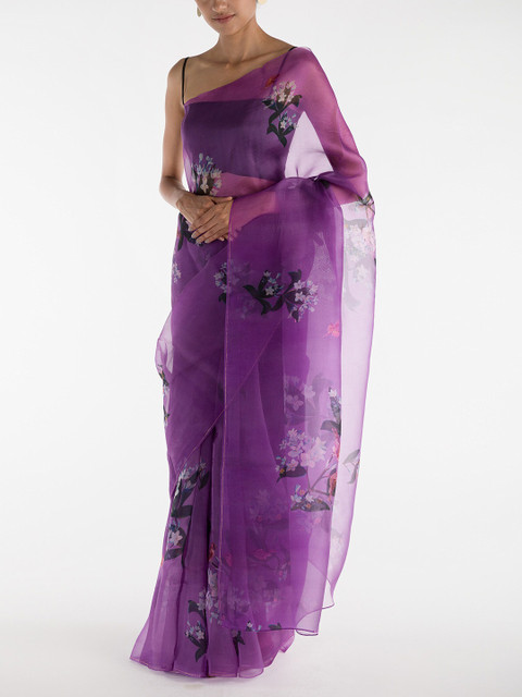 

Nalli Next Purple & White Floral Organza Saree