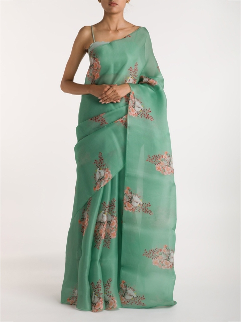 

Nalli Next Green & Pink Floral Organza Saree