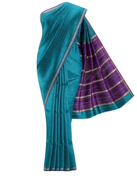 

Nalli Next Blue & Purple Checked Zari Pure Silk Tussar Saree