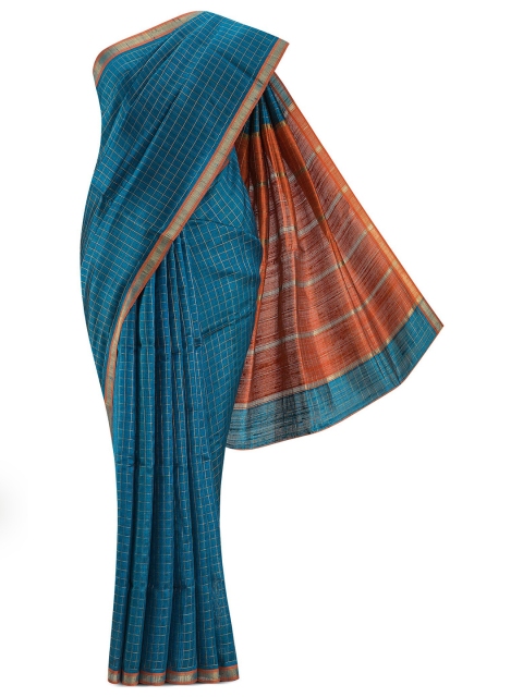 

Nalli Next Blue & Red Checked Zari Pure Silk Tussar Saree