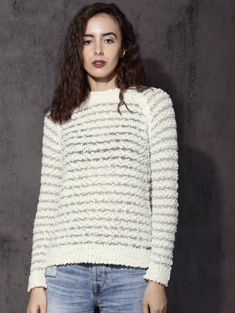 

Roadster Women Off-White Self Design Pullover