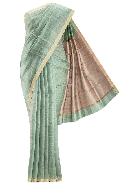 

Nalli Next Green & Pink Striped Pure Silk Tussar Saree