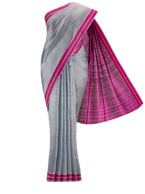 

Nalli Next Grey & Pink Striped Pure Silk Tussar Saree