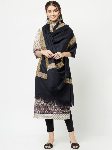 

La Vastraa Women Black Embellished Pure Wool Shawl