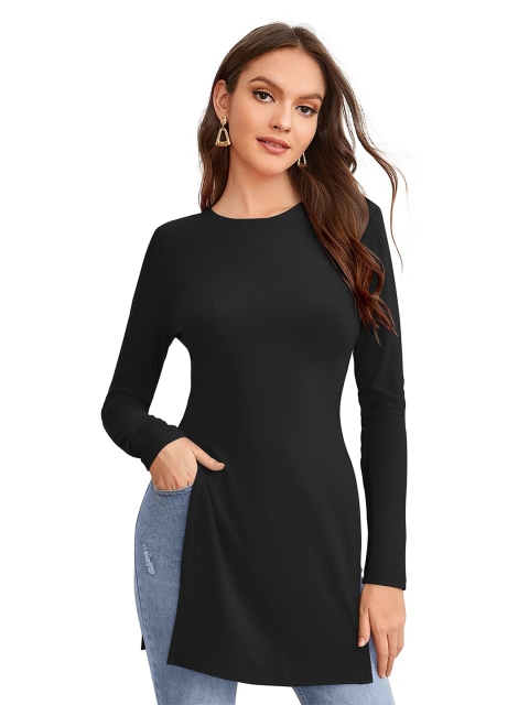 

FAVRIZ Women Black Solid Longline Top