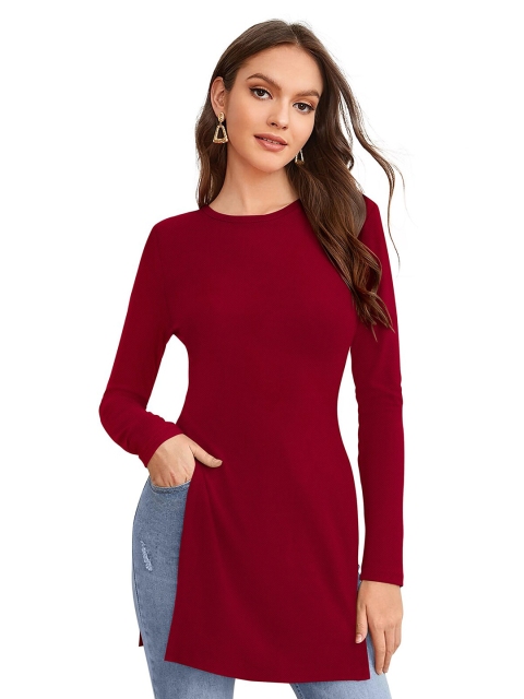

FAVRIZ Women Maroon Solid Longline Top