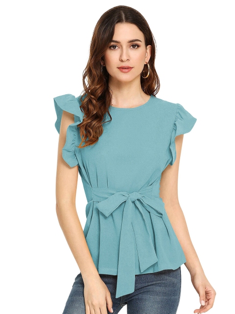 

FAVRIZ Women Turquoise Blue Tie-Ups Top