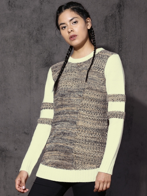 

RDSTR Women Cream-Coloured & Brown Solid Pullover