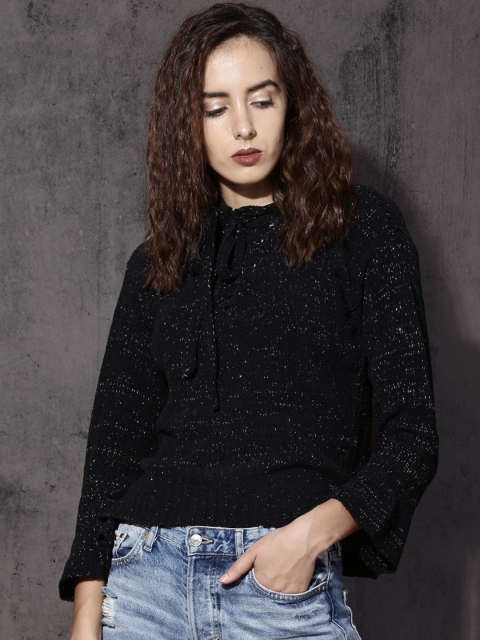 

Roadster Women Black Self Design Pullover