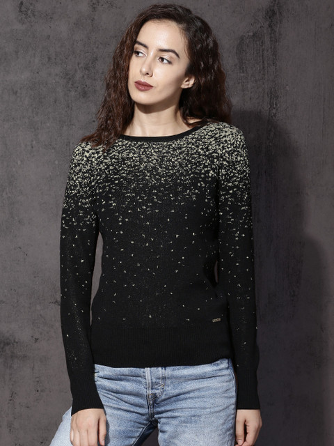 

Roadster Women Black Self Design Pullover