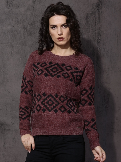 

RDSTR Women Maroon Self Design Pullover