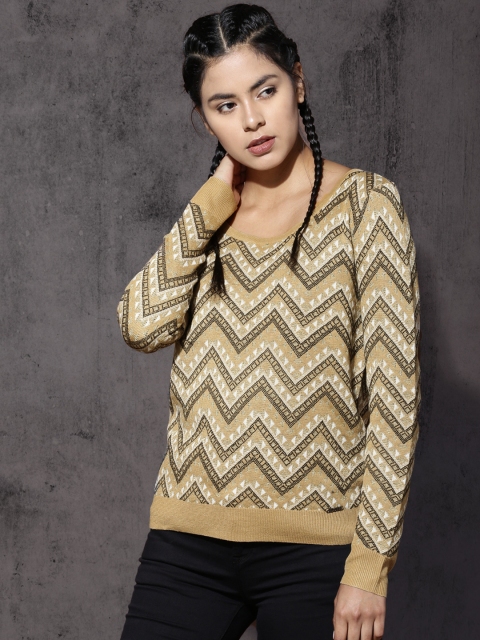 

Roadster Women Beige Self Design Pullover