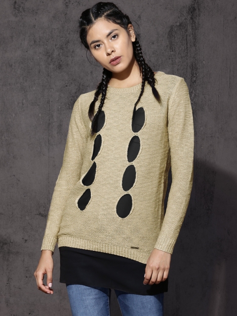 

Roadster Women Beige Self Design Pullover