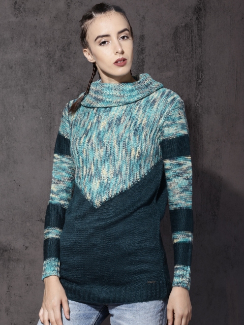 

Roadster Women Blue Self-Design Pullover